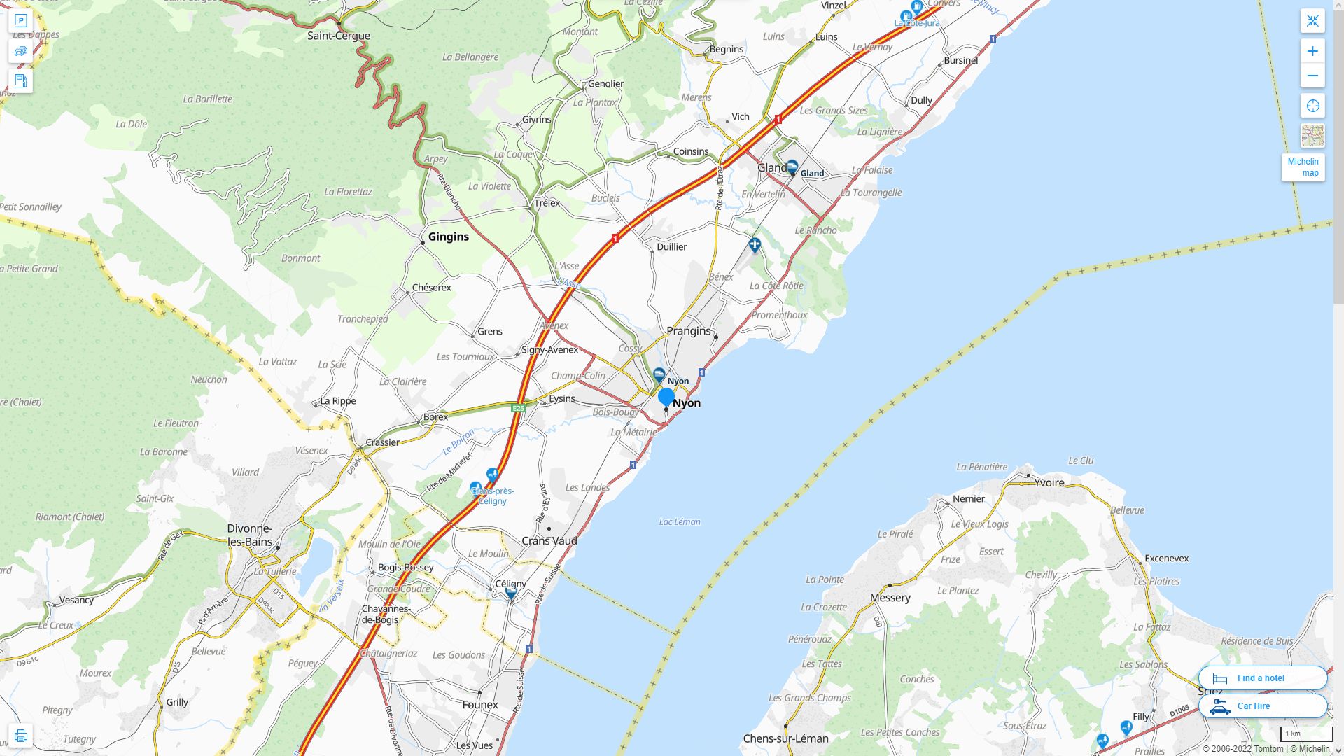 Nyon Suisse Autoroute et carte routiere